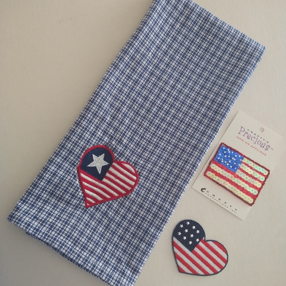 Patriotic Kitchen Towel & 2 Iron On Flag Patches